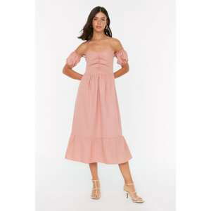 Trendyol Dried Rose Carmen Collar Dress