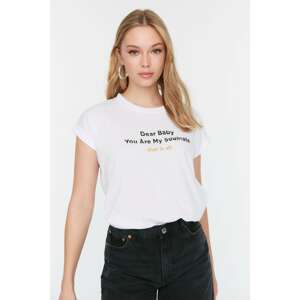 Trendyol White Printed Basic Knitted T-Shirt