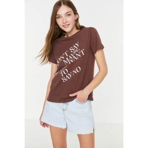 Trendyol Brown Printed Basic Knitted T-Shirt