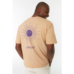 Trendyol Beige Men's Relaxed Fit Crew Neck Short Sleeve Printed T-Shirt