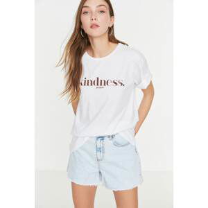 Trendyol White Printed Boyfriend Knitted T-Shirt