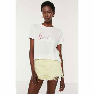 Trendyol White Embroidered Basic Knitted T-Shirt