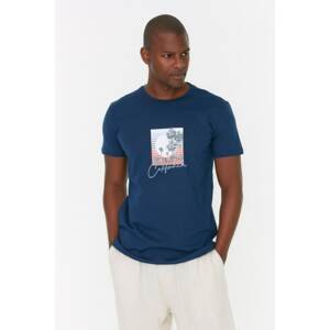 Trendyol Navy Blue Men Regular Fit Crew Neck Short Sleeved Printed T-Shirt
