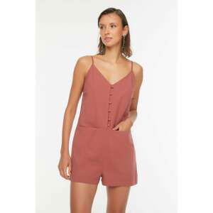 Trendyol Cinnamon V-Neck Back Detailed Jumpsuit