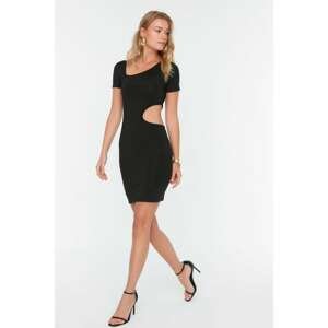 Trendyol Black Asymmetrical Collar Cutout Detailed Knitted Dress