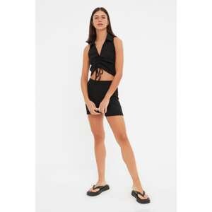 Trendyol Black Ruffle Detailed Camisole Crop Knitted Bottom-Top Set