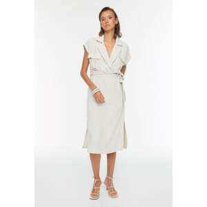 Trendyol Stone Belted Shirt Collar Dress