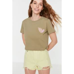 Trendyol Khaki Printed Crop Knitted T-Shirt