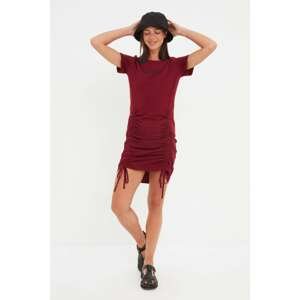 Trendyol Claret Red Ruffle Detailed Mini Knitted Dress