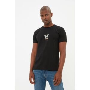Trendyol Black Men Regular Fit Crew Neck Short Sleeve Printed T-Shirt