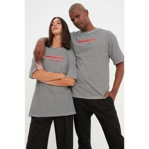 Trendyol Black Unisex Oversize Short Sleeve Striped T-Shirt