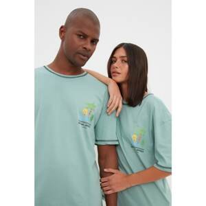 Trendyol Mint Unisex Relaxed Fit Crew Neck Short Sleeve Printed T-Shirt