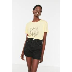 Trendyol Yellow Printed Semifitted Knitted T-Shirt