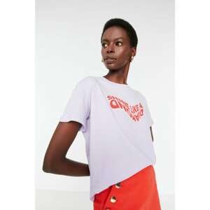 Trendyol Lilac Printed Semi-fitted Knitted T-Shirt