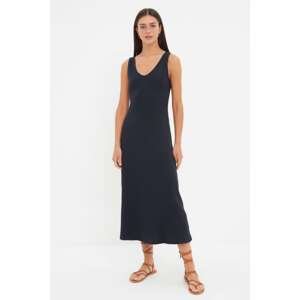 Trendyol Navy Blue Corded A-line Midi Knitted Dress