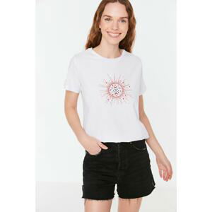 Trendyol White Printed Basic Knitted T-Shirt