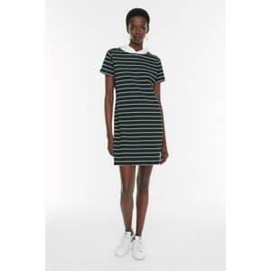 Trendyol Black Hooded Striped Slim Knitted Dress