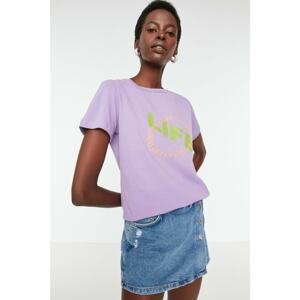 Trendyol Lilac Printed Basic Knitted T-Shirt