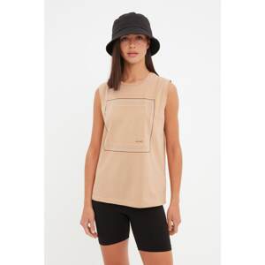 Trendyol Beige Printed Basic Knitted T-Shirt