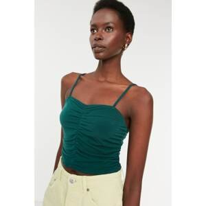 Trendyol Emerald Green Pleated Crop Knitted Blouse