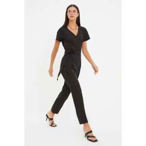 Trendyol Black Belted V Neck Jumpsuit