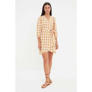 Trendyol Yellow Belted Check Dress