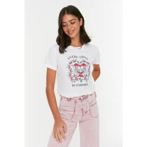 Trendyol White Recycle Printed Basic Knitted T-Shirt