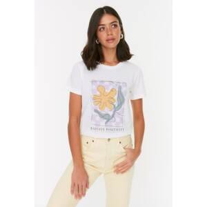 Trendyol White Recycle Printed Basic Knitted T-Shirt