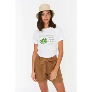 Trendyol White Recycle Printed Basic Knitted T-Shirt