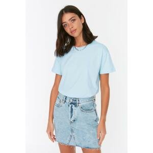 Trendyol Light Blue 100% Organic Cotton Back Printed Semi Fitted Knitted T-Shirt