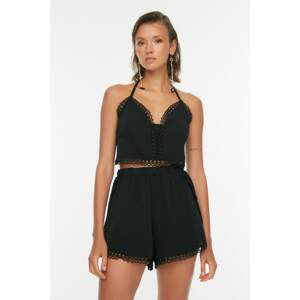 Trendyol Black Tie Detailed Blouse-Short Set