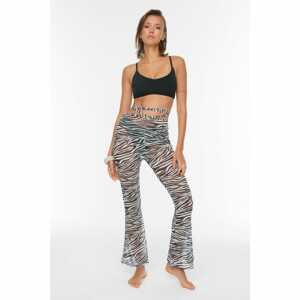 Trendyol Black and White Zebra Patterned Beach Trousers with Lace-Up