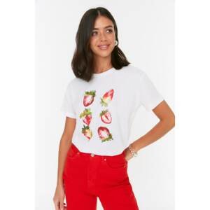 Trendyol White Recycle Semi Fitted Printed Knitted T-Shirt