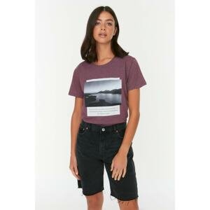 Trendyol Purple Recycle Semi Fitted Printed Knitted T-Shirt