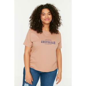 Trendyol Curve Brown Printed Knitted T-Shirt