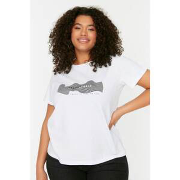 Trendyol Curve White Printed Knitted T-Shirt