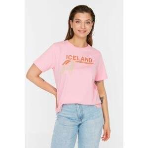 Trendyol Curve Pink Printed Knitted T-Shirt