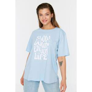 Trendyol Curve Blue Printed Knitted T-Shirt