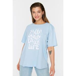 Trendyol Curve Blue Printed Knitted T-Shirt