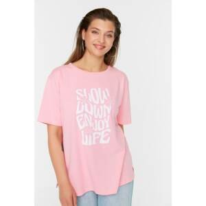 Trendyol Curve Pink Printed Knitted T-Shirt