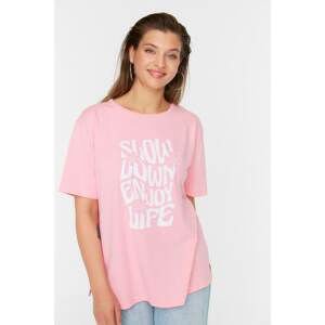 Trendyol Curve Pink Printed Knitted T-Shirts