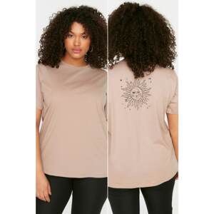 Trendyol Curve Plus Size T-Shirt - Brown - Regular fit