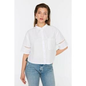 Trendyol Curve White Sleeve Detailed Short Sleeve Woven Shirt