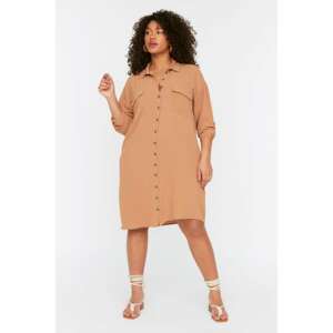 Trendyol Curve Camel Pocket Detailed Woven Shirt Dress