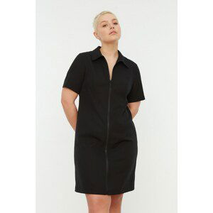 Trendyol Curve Black Shirt Collar Front Zippered Woven Dress