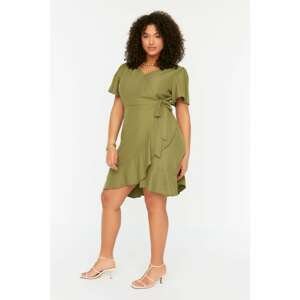Trendyol Curve Green Double Breasted Collar Tie Detail Frilly Woven Dress