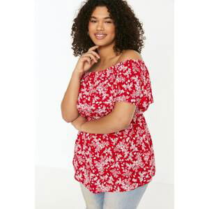 Trendyol Curve Red Floral Patterned Woven Blouse