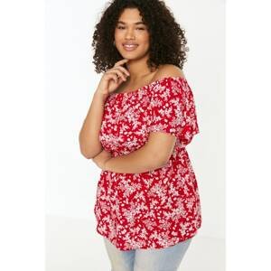 Trendyol Curve Red Floral Pattern Woven Blouse
