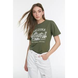 Trendyol Khaki Printed Semi Fitted Knitted T-Shirt