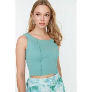 Trendyol Mint Super Crop Corduroy Knitted Blouse